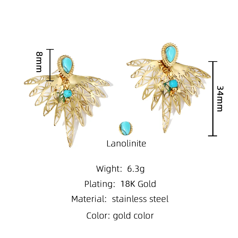 18K Gold Plated Stud Earrings - High Fashion With Natural Stones 18K Gold Plated Stud Earrings - High Fashion With Natural Stones